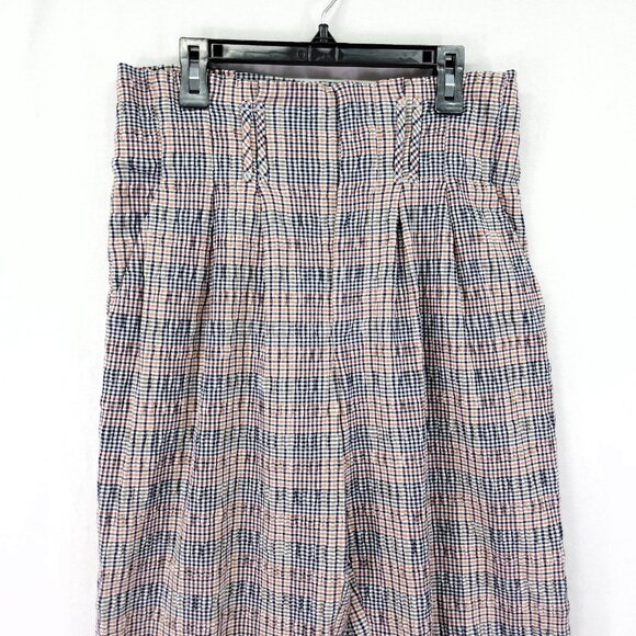 Maeve Anthropologie Hazelle Plaid Slim Pants Size 4 Paperbag High Waist Trousers - Picture 14 of 16